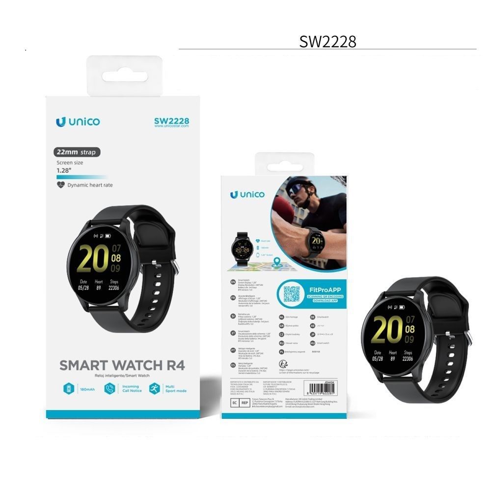 OROLOGIO INTELLIGENTE ROTONDO 1,28'' FITPRO R4 CE SMARTWATCH MULTIFUNZIONEUnico