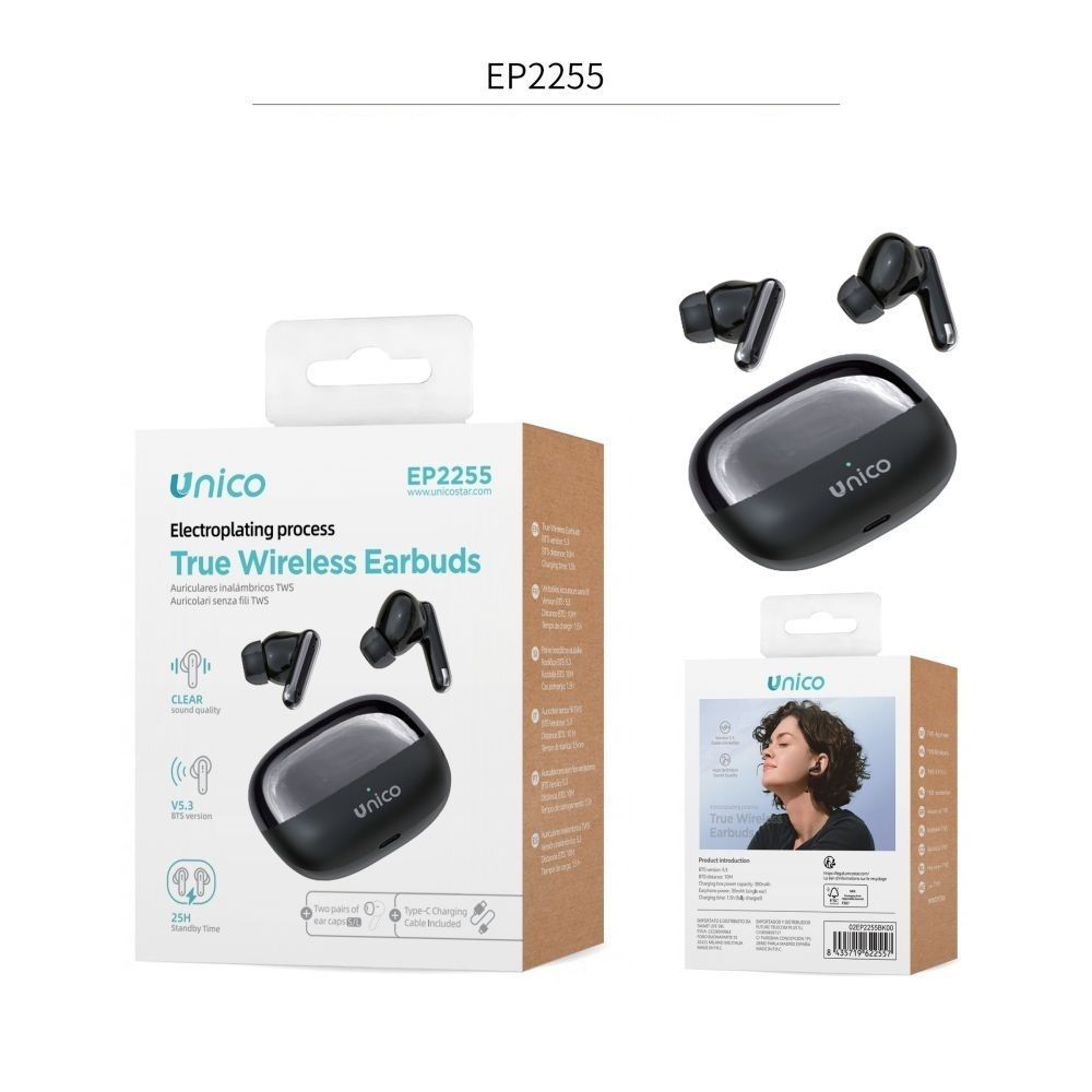 AURICOLARI BLUETOOTH TWS IN-EAR ELETTROPLACCATI SUONO HI-FI E DESIGN PREMIUMUnico
