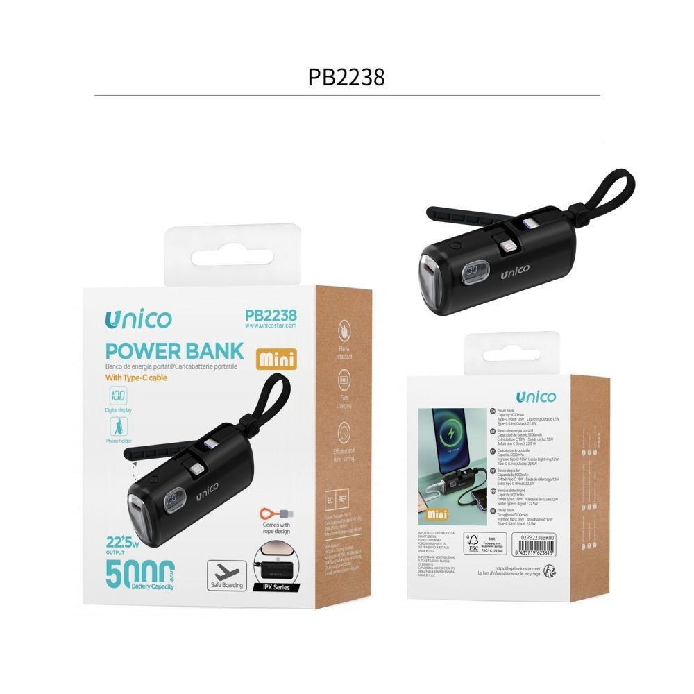 Mini Power Bank 5000mAh 22.5W PB2238 - NeroUnico