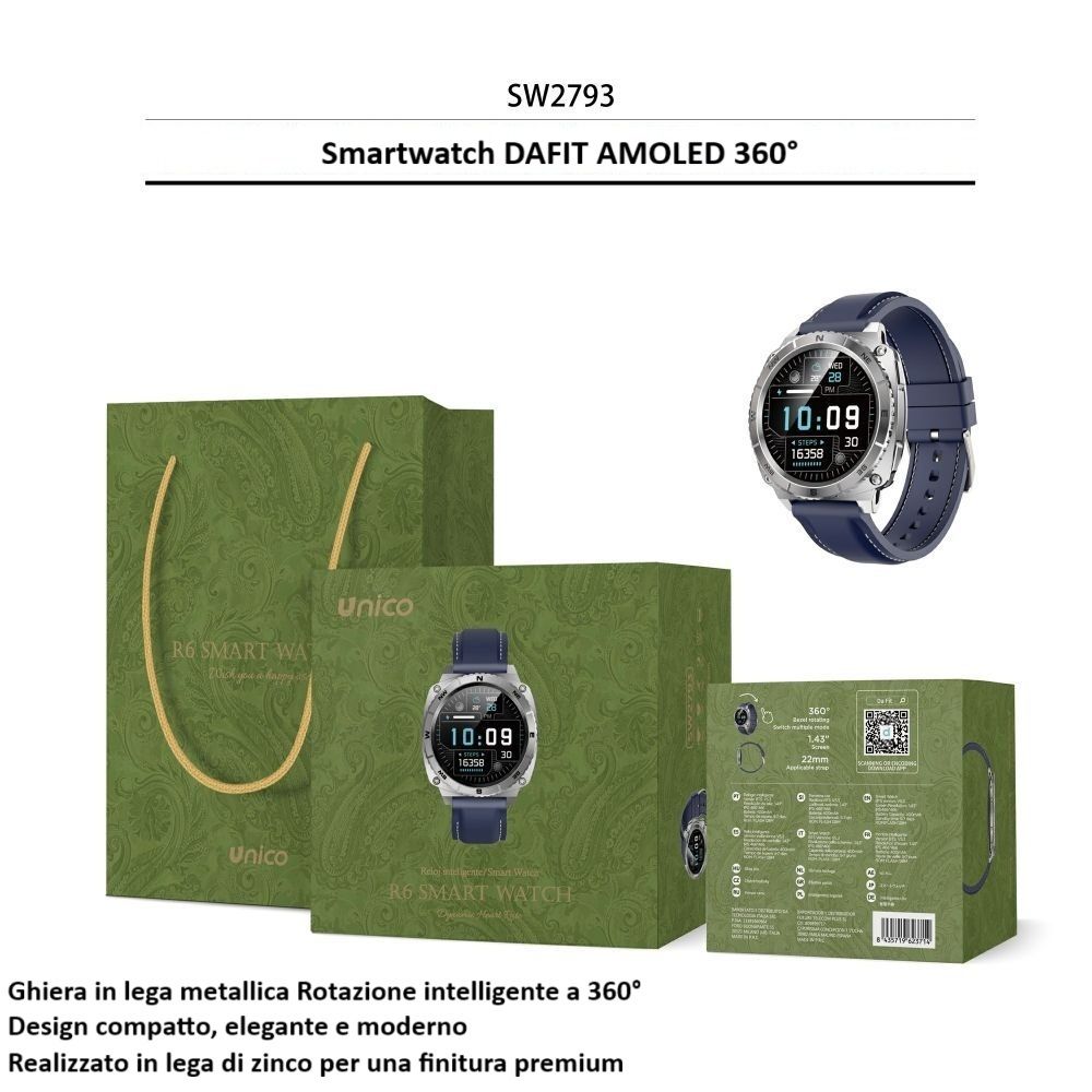 OROLOGIO INTELLIGENTE DI FASCIA ALTA CON ROTAZIONE DESIGN ELEGANTE E FUNZIONI SMARTUnico