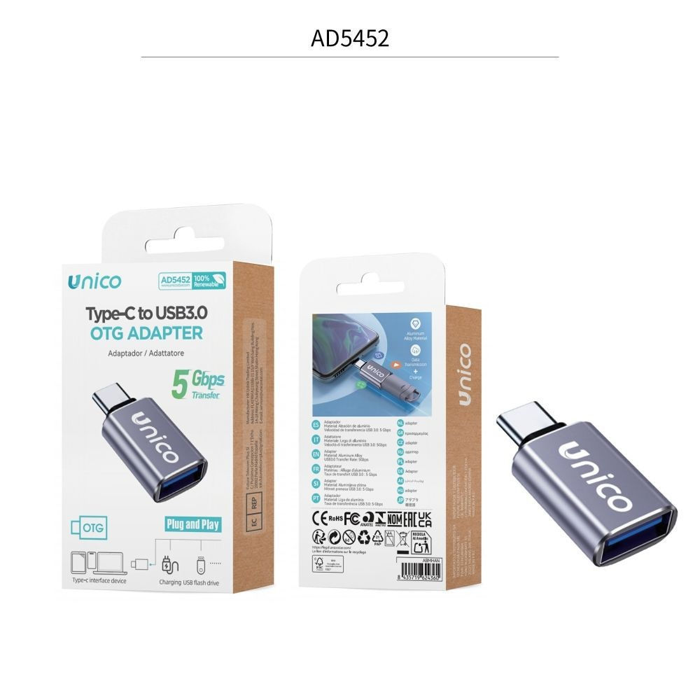 Adattatore OTG Type-C Maschio/USB Femmina - AD5452Unico