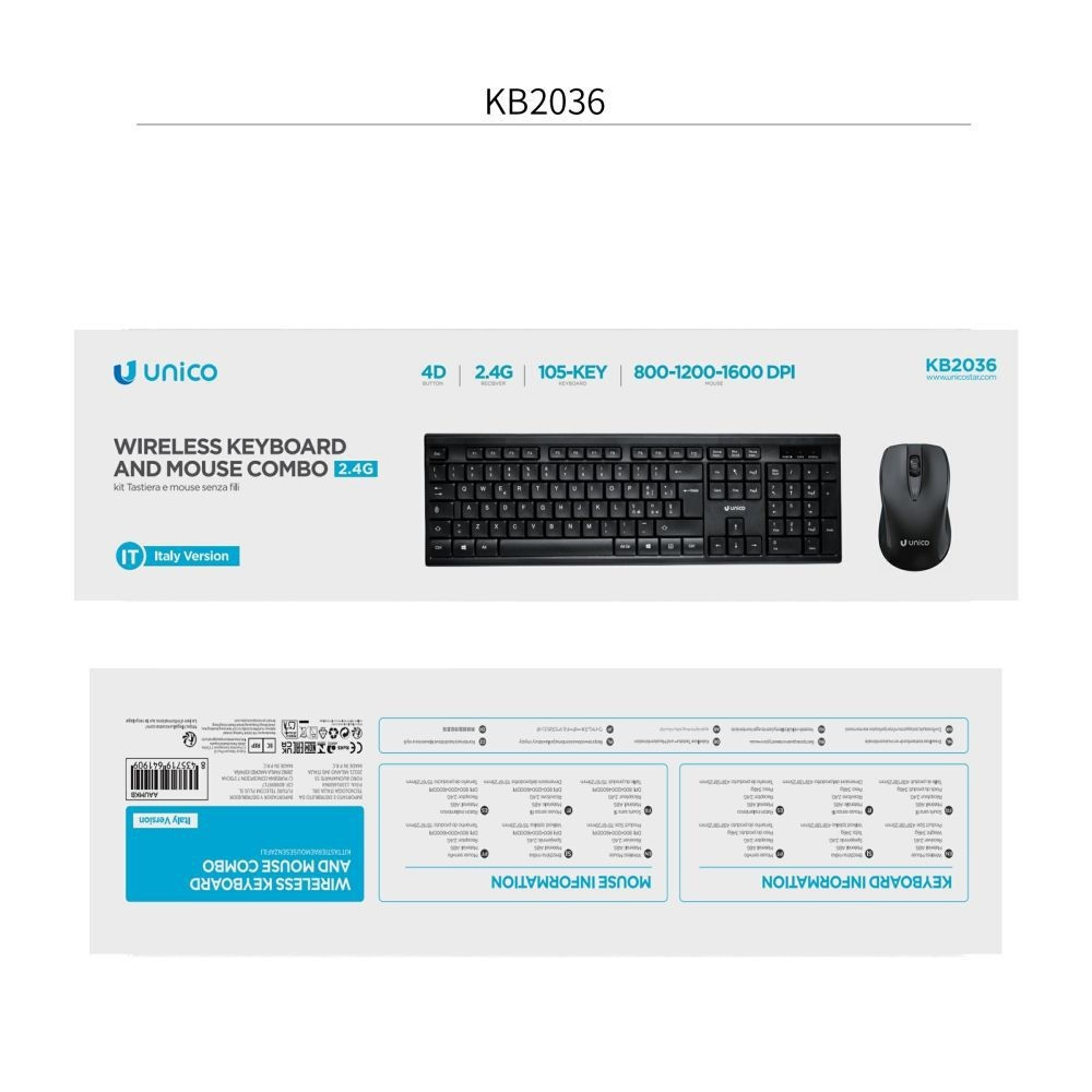 Kit Wireless Tastiera + Mouse - KB2036Unico