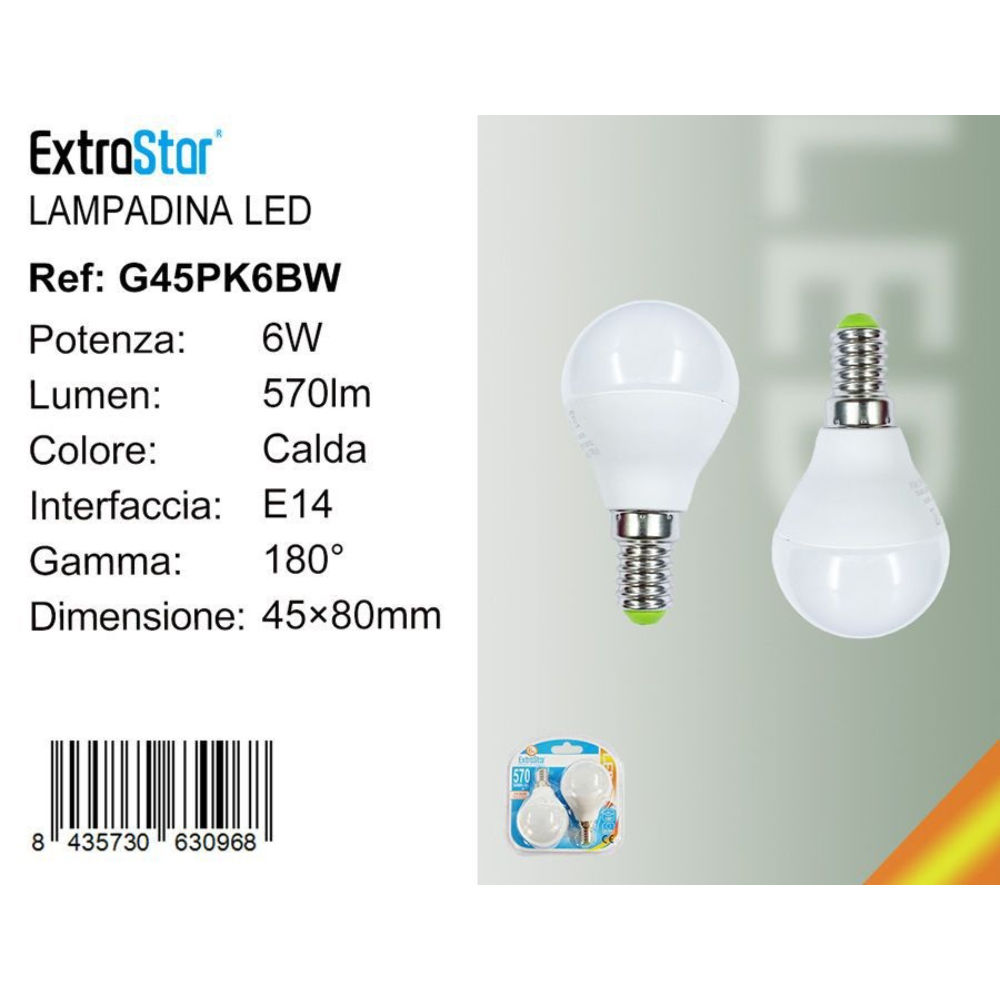 Lampadina LED E14 6W 570LM - Luce Calda 3000K - 2pzExtrastar