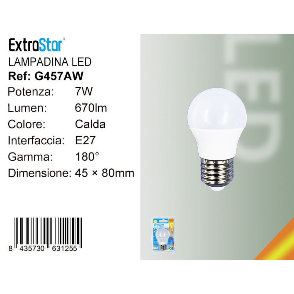 Lampadina LED E27 7W 670LM - Luce Calda 3000KExtrastar