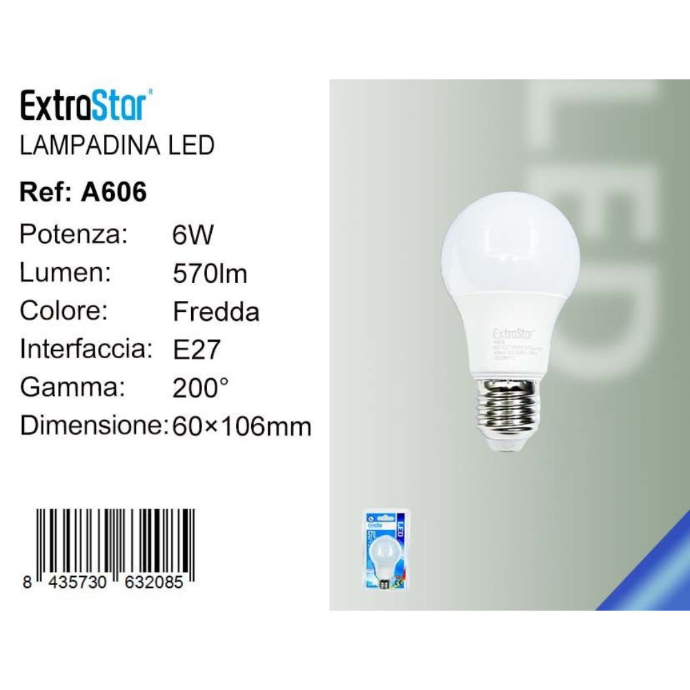 Lampadina LED E27 6W 570LM - Luce Fredda 6500KExtrastar