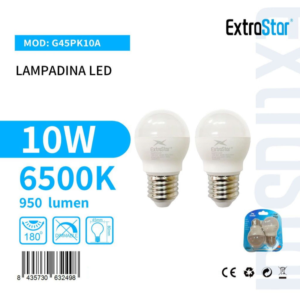 Lampadina LED E27 10W 950LM - Luce Fredda 6500K - 2pzExtrastar