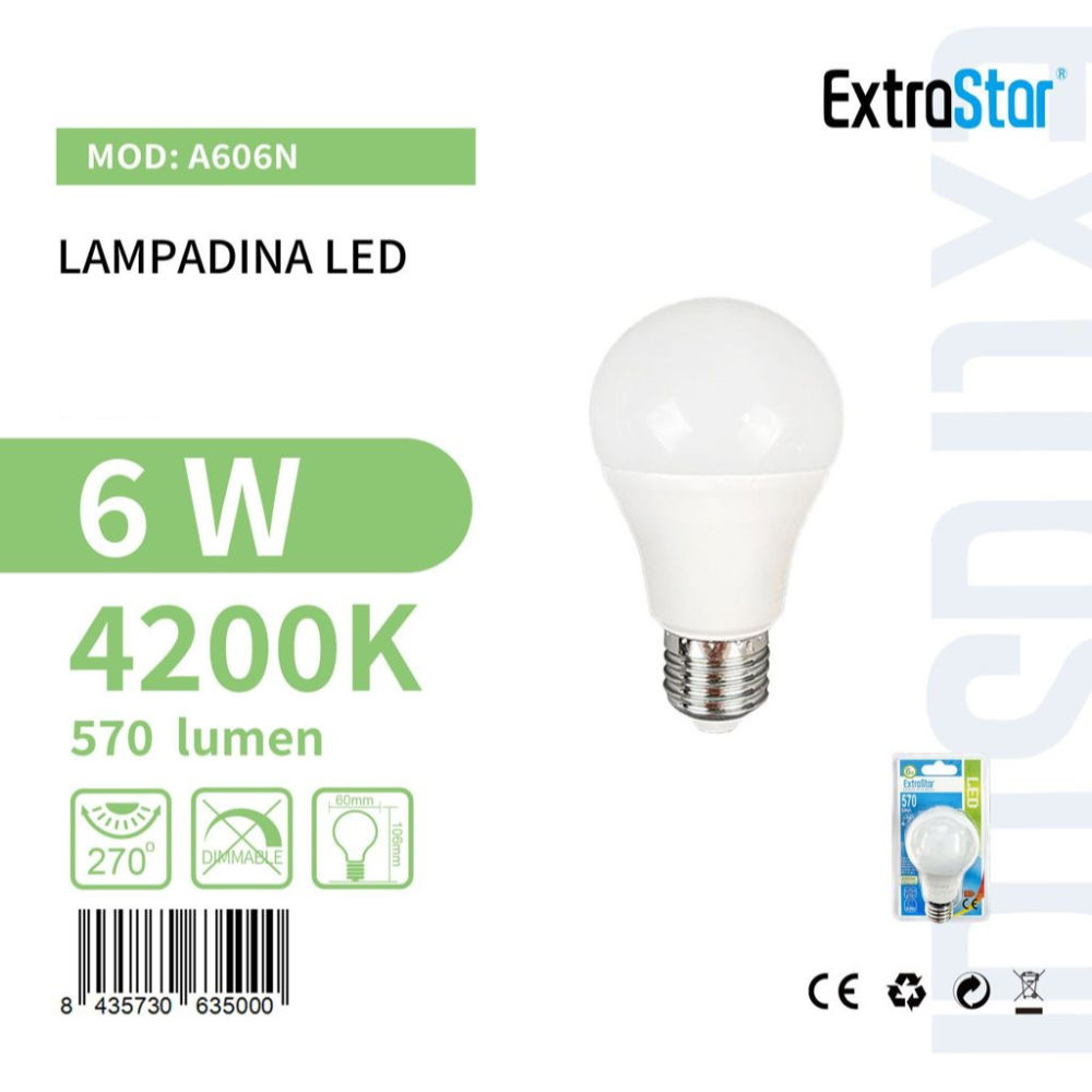 Lampadina LED E27 6W 570LM - Luce Naturale 4200KExtrastar