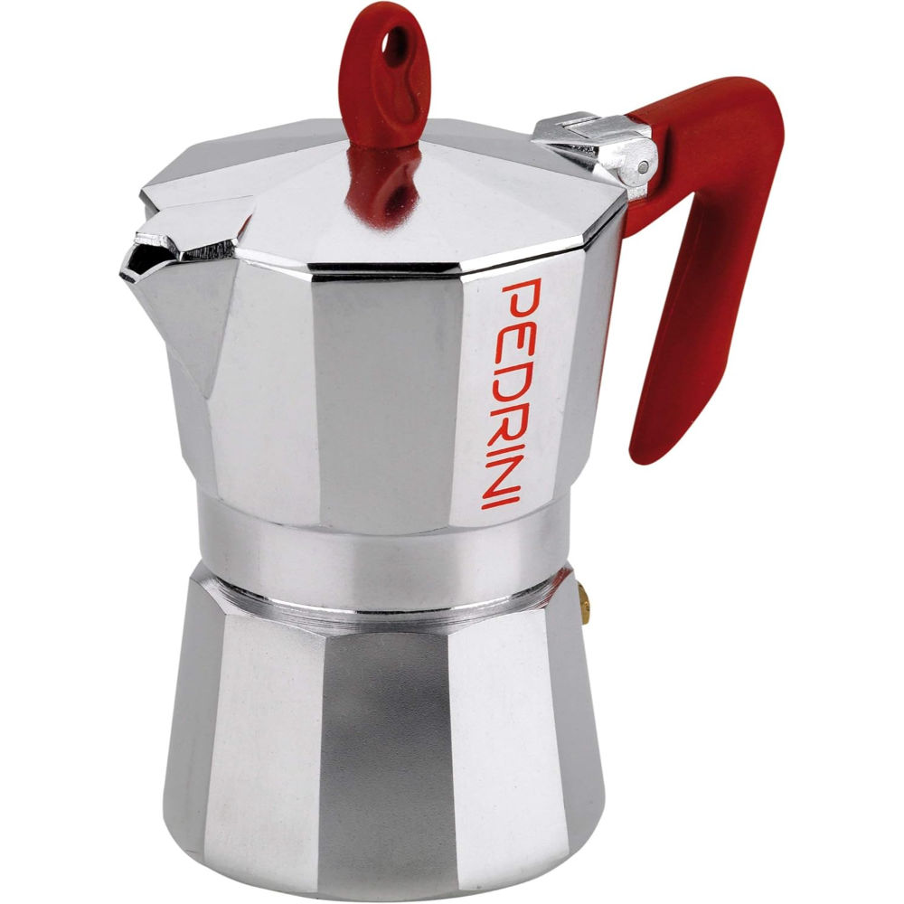 CAFFETTIERA 3TZ BRILLANTATA MANICO ROSSO FASCIA AVPedrini
